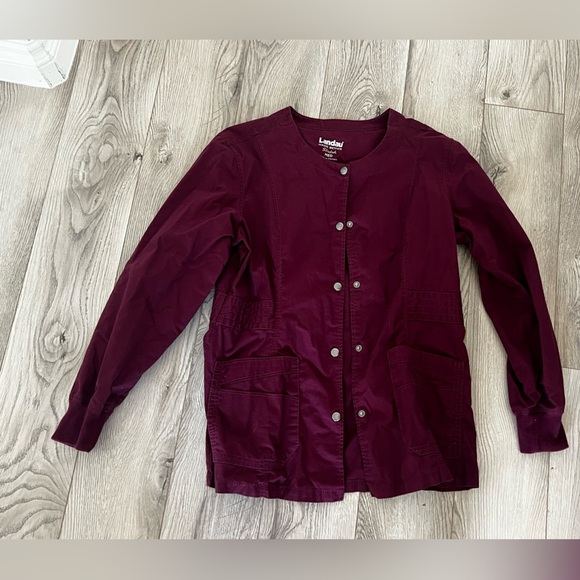 Landau Women's Burgundy scrub Jacket - Picture 1 of 5